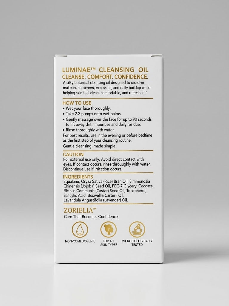 LUMINAE™ Cleansing Oil – Squalane & Rice Bran Botanical Cleanser | ZORIELIA