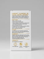 The back of a white rectangular box for Zorielia Luminae Cleansing Oil, featuring brown text and icons on a neutral gray background.